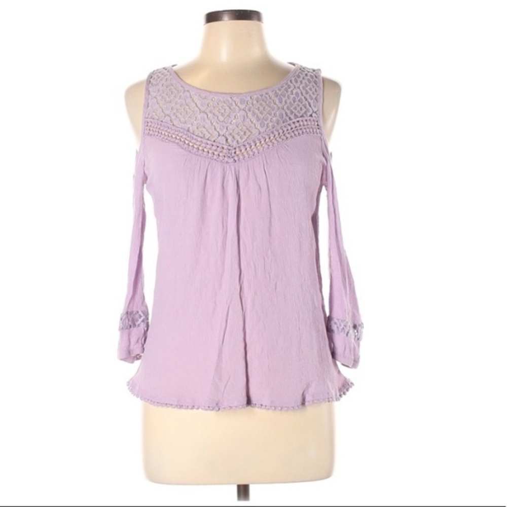 Jolt L lavender BOHO cold shoulder long sleeve top